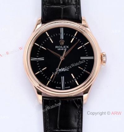 1:1 Replica Rolex Cellini Time EW Factory Swiss 3132 Automatic Watch Rose Gold Black Dial Watch For Men